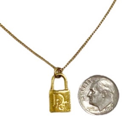 VINTAGE DIOR Gold Locket Necklace Dainty Authentic Chain Padlock Mini Choker - Picture 6 of 9